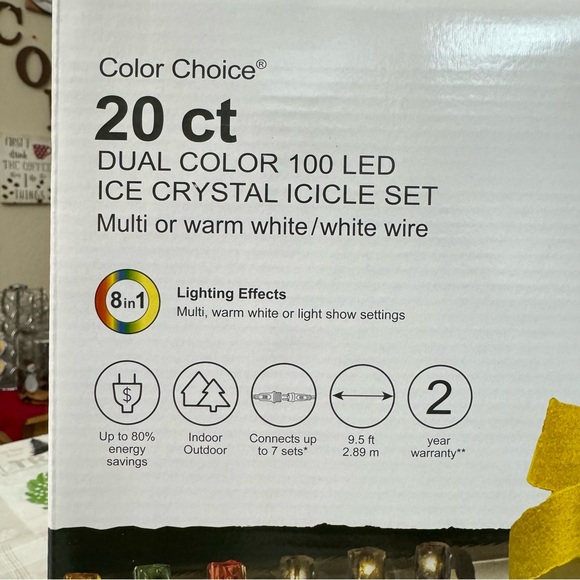 GE Color Choice Dual Color Warm White / Multi-Color 20 Ct LED Ice Icicle Lights - Picture 2 of 8